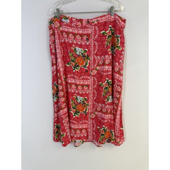 LC Lauren Conrad Dresses & Skirts - Lauren Conrad Red Floral Midi Skirt Linen Blend Women's XXL Elastic Waist Fairy